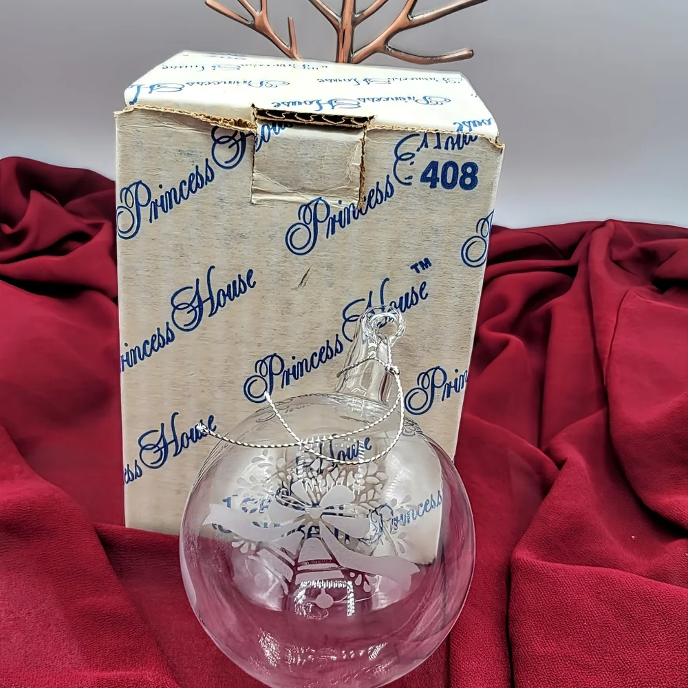 Princess House 408 Crystal Ornament Etched Bells Bow Handmade USA w Box Vintage